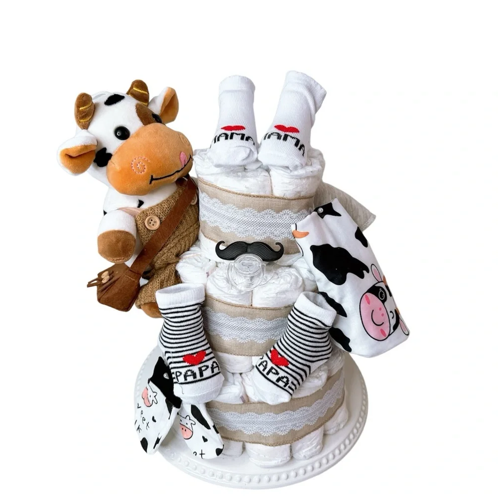 Cow Diaper Cake, Farm Baby Shower